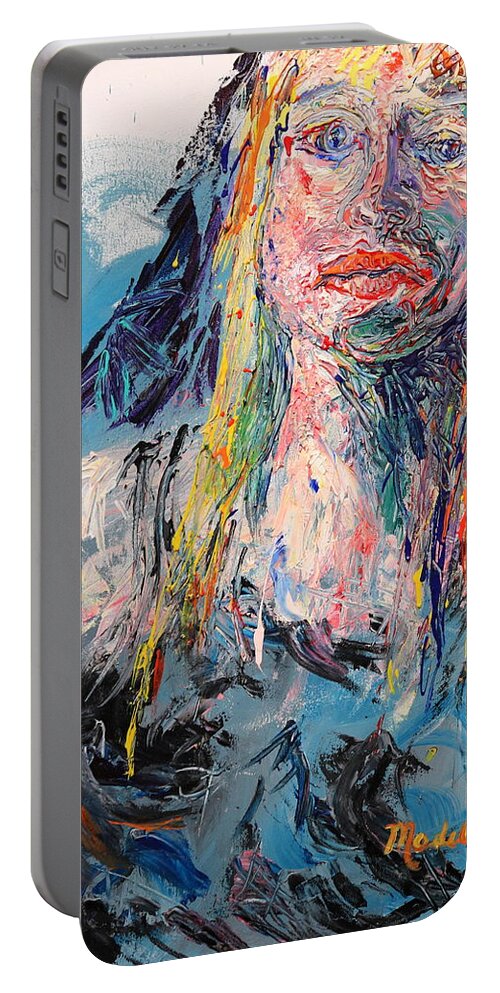 Portrait Portable Battery Charger featuring the painting Lady in the Shadow by Madeleine Shulman