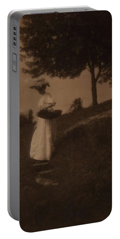 Girl Portable Battery Charger featuring the painting Lady in White , Dwight A. Davis , American, 1852 - 1944 by Celestial Images