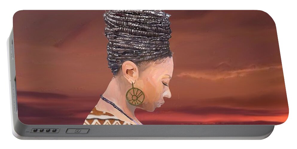 Lady Portable Battery Charger featuring the digital art Lady Meditating by Joe Roache