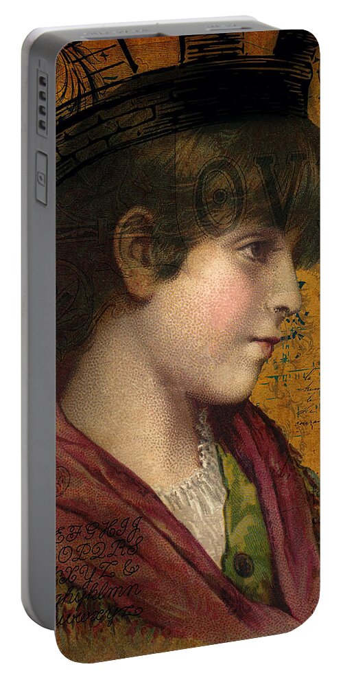 Lady Of Letters Portable Battery Charger featuring the painting Lady Of Letters by Bellesouth Studio