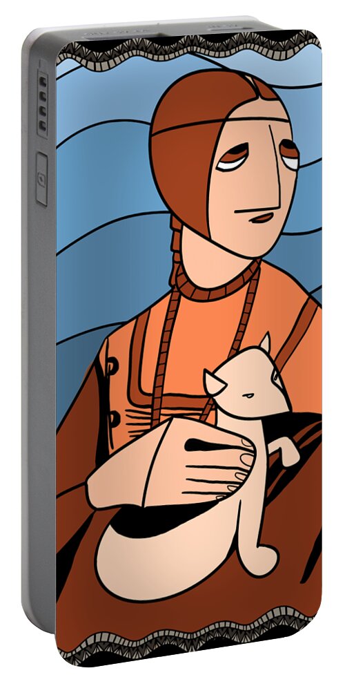 Lady Portable Battery Charger featuring the digital art Lady with an Ermine by Piotr by Piotr Dulski