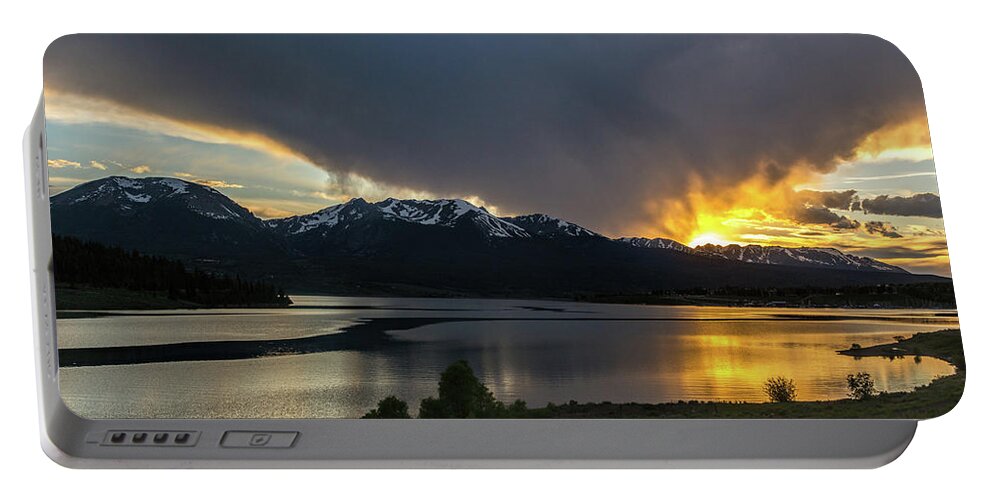 Sunset Portable Battery Charger featuring the photograph Lake Dillon and Gore Range Sunset by Stephen Johnson