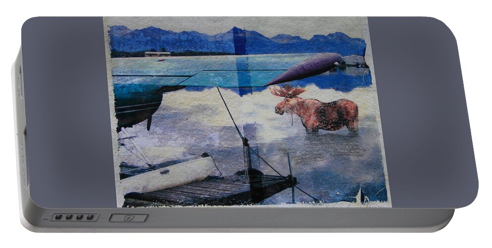 Lake Hood Portable Battery Charger featuring the mixed media Lake Hood by Annekathrin Hansen