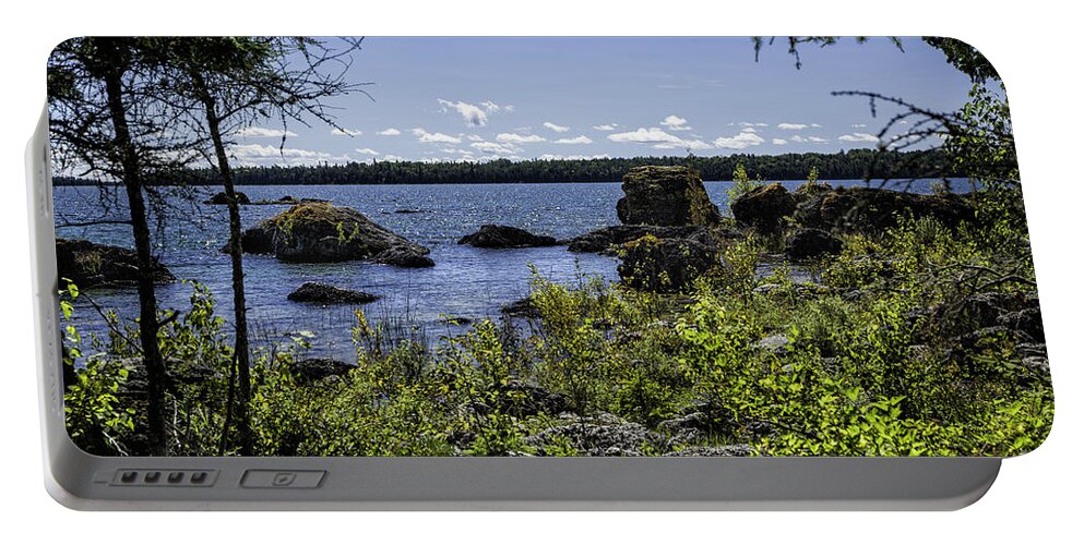  Michigan Portable Battery Charger featuring the photograph Lake Huron Cedarville Michigan by Timothy Hacker