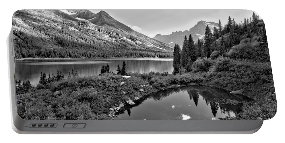 Josephine Portable Battery Charger featuring the photograph Lake Josephine Summer Sunset Black And White by Adam Jewell
