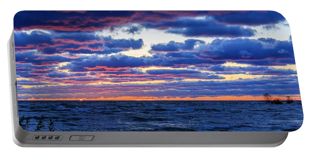 Door County Portable Battery Charger featuring the photograph Lake Michigan Windy Sunrise by Joni Eskridge