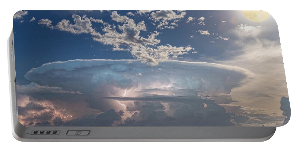 Storm Portable Battery Charger featuring the photograph Lake Side Storm Watching With Full Moon by James BO Insogna