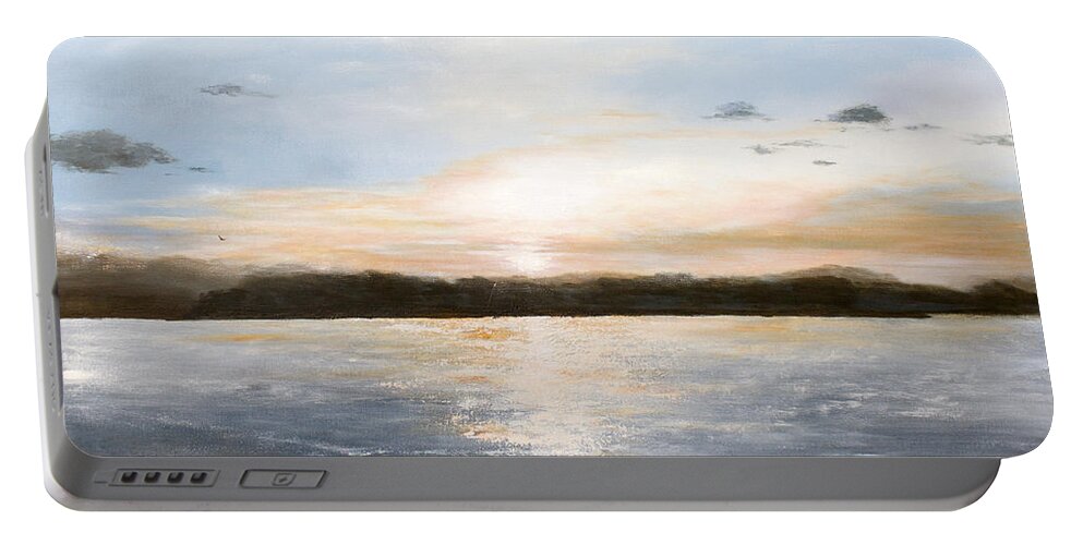 Seascape Portable Battery Charger featuring the painting Lake Sunset by Katrina Nixon