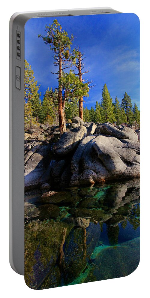 Lake Tahoe Portable Battery Charger featuring the photograph Lake Tahoe Rocks by Sean Sarsfield