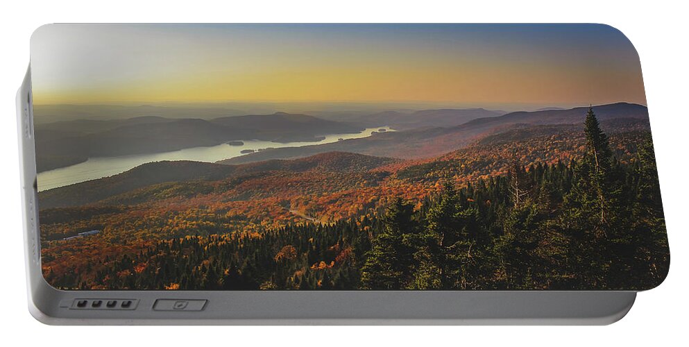 Aerial Portable Battery Charger featuring the photograph Lake Tremblant at Sunset by Andy Konieczny