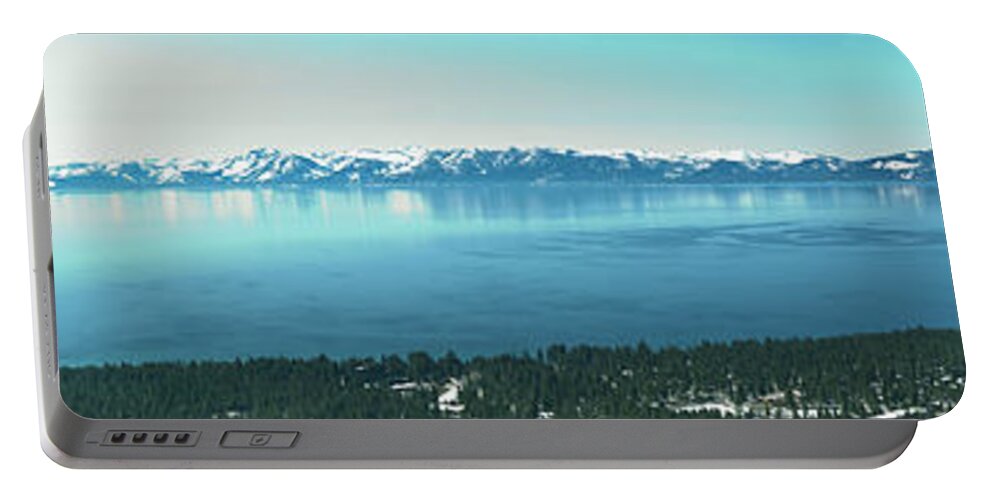 Lake Tahoe Panorama Portable Battery Charger featuring the photograph LakeTahoe Panorama by L J Oakes