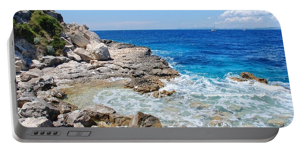 Paxos Portable Battery Charger featuring the photograph Lakka coastline on Paxos by David Fowler