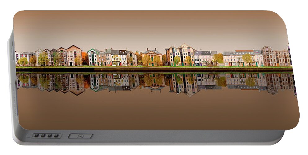 Lancaster Portable Battery Charger featuring the digital art Lancaster Quayside Panoramic - Sepia by Joe Tamassy