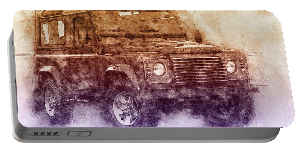 Land Rover Defender Portable Battery Charger featuring the mixed media Land Rover Defender 2 - Land Rover Ninety - Land Rover One Ten - Automotive Art - Car Posters by Studio Grafiikka
