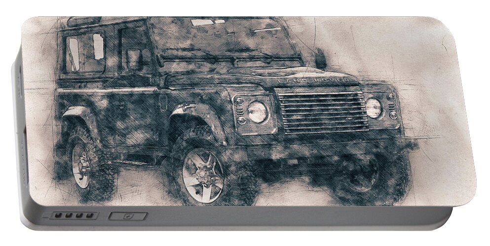 Land Rover Defender Portable Battery Charger featuring the mixed media Land Rover Defender - Land Rover Ninety - Land Rover One Ten - Automotive Art - Car Posters by Studio Grafiikka