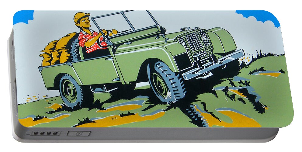 Landrover Portable Battery Charger featuring the digital art LandRover Advert - Go anywhere.....Do anything by Georgia Clare