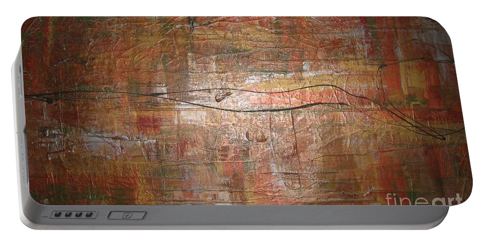 Abstract Portable Battery Charger featuring the painting Landscape - Gold by Jacqueline Athmann