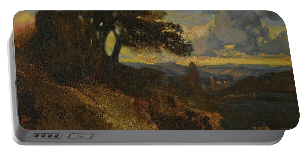 Alexandre-gabriel Decamps Portable Battery Charger featuring the painting Landscape at sunset by Alexandre-Gabriel Decamps