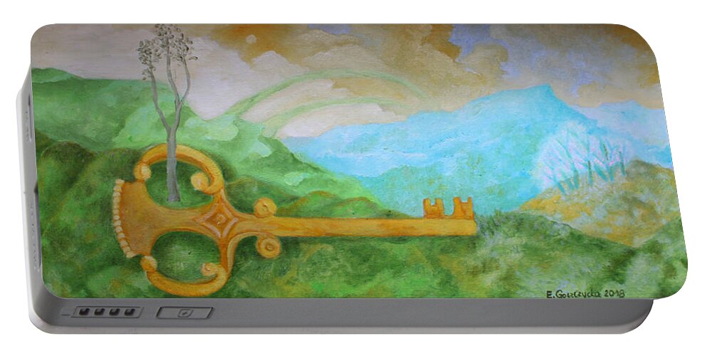 Landscape With A Key Portable Battery Charger featuring the painting Landscape with a key by Elzbieta Goszczycka