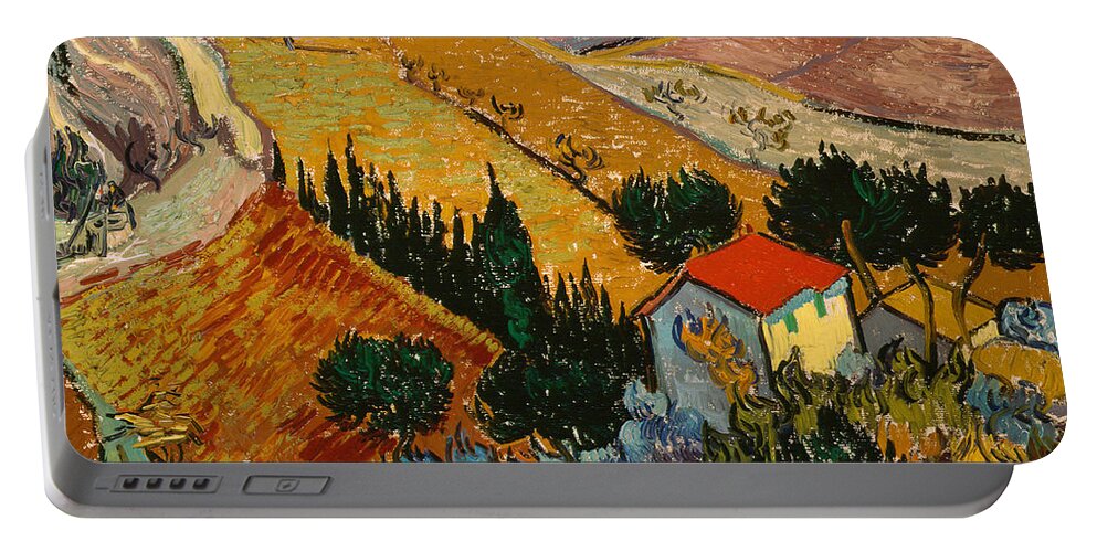 Landscape Portable Battery Charger featuring the painting Landscape with House and Ploughman by Vincent Van Gogh
