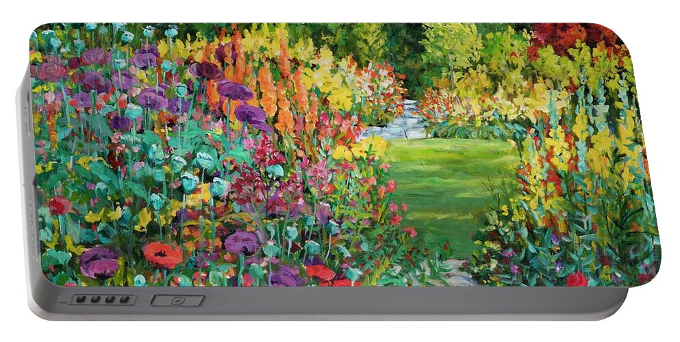 Flowers Portable Battery Charger featuring the painting Landscape with Poppies by Ingrid Dohm