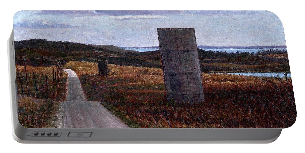 Landscape With Silos Portable Battery Charger featuring the painting Landscape with Silos by Ritchie Eyma