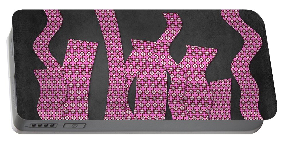 Black Portable Battery Charger featuring the digital art Languettes 02 - Pink by Variance Collections