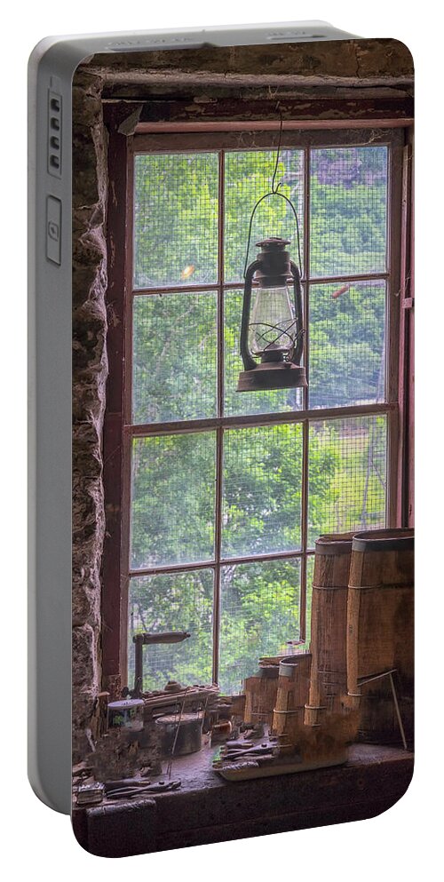 Bellows Falls Vermont Portable Battery Charger featuring the photograph Lantern And Window by Tom Singleton