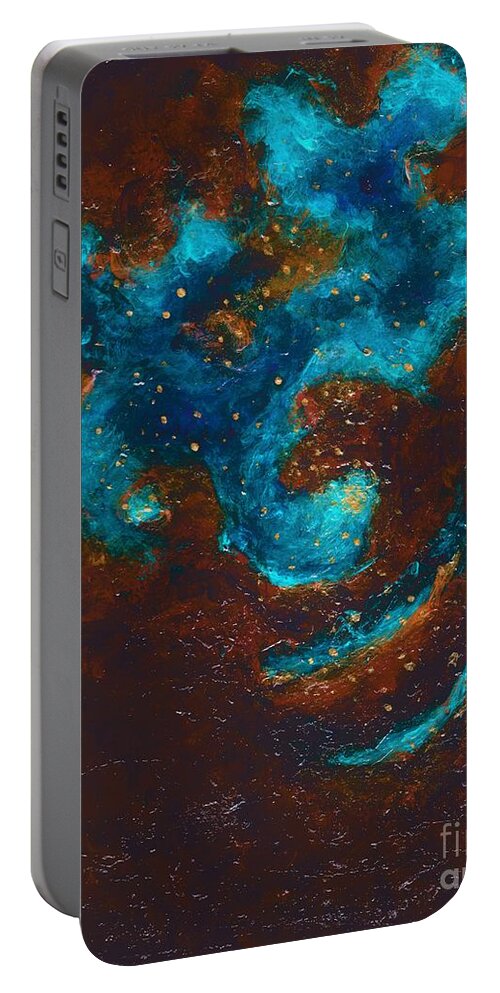 #abstract #abstraction #art #artist #beautiful #colorful #contemporaryart #expressionism #fineart #followart #iloveart #interiordesign #luxuryart #modernart #mood #nature #natureaddict #newartwork #painting #science #scifi #space #surreal #surrealism #allisonconstantino Portable Battery Charger featuring the painting Lapis Lazuli Nebula by Allison Constantino