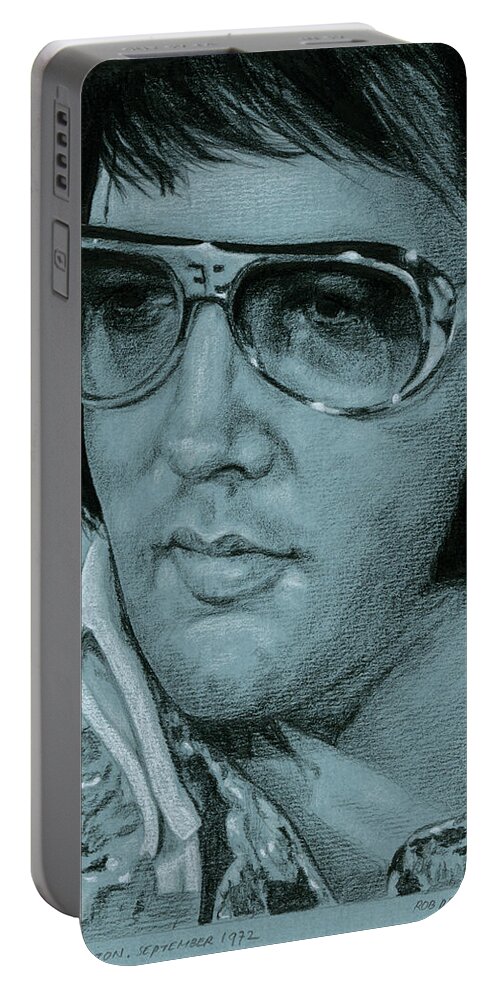 Elvis Portable Battery Charger featuring the drawing Las Vegas Hilton, september 1972 by Rob De Vries
