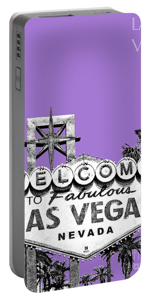 Architecture Portable Battery Charger featuring the digital art Las Vegas Sign - Purple by DB Artist