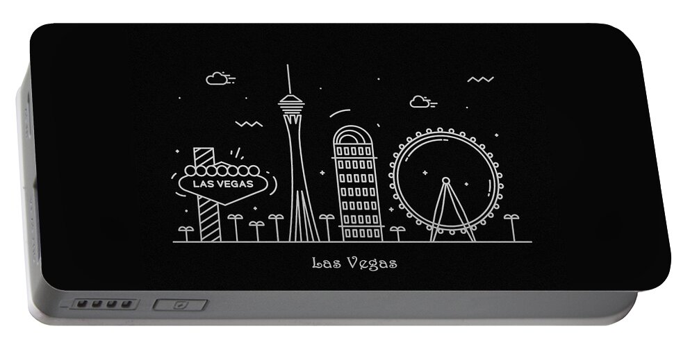 Las Vegas Portable Battery Charger featuring the drawing Las Vegas Skyline Travel Poster by Inspirowl Design