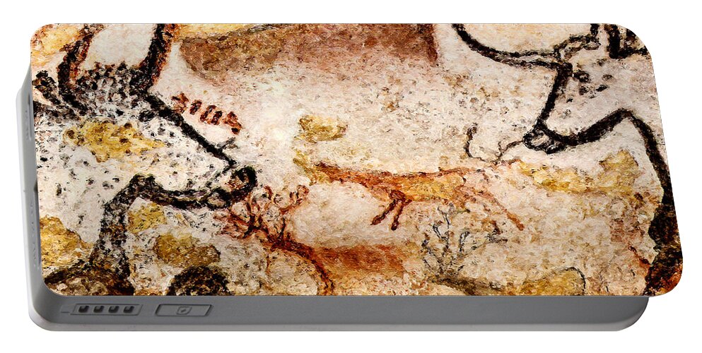 Lascaux Portable Battery Charger featuring the digital art Lascaux Hall of the Bulls - Deer between Aurochs by Weston Westmoreland