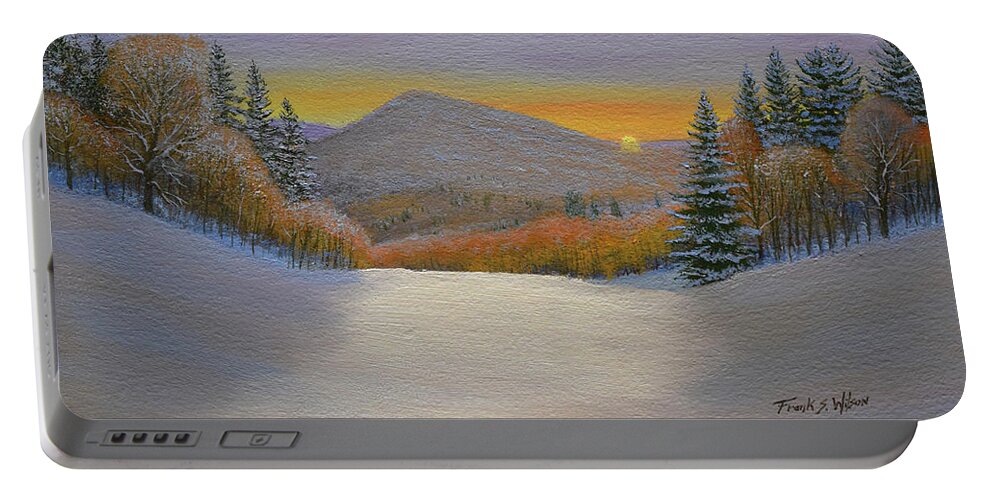 Ski Trail Portable Battery Charger featuring the painting Last Light Winter Day by Frank Wilson