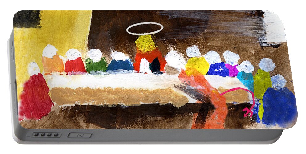 Jesus Portable Battery Charger featuring the mixed media Last Supper w-Judas by Curtis J Neeley Jr