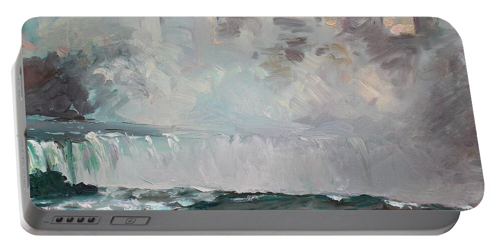 Niagara Falls Portable Battery Charger featuring the painting Late Afternoon in Niagara Falls by Ylli Haruni