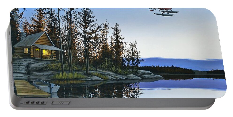 Plane Portable Battery Charger featuring the painting Late Arrival by Anthony J Padgett