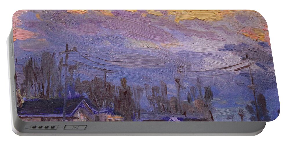 Late Evening Portable Battery Charger featuring the painting Late Evening in Town by Ylli Haruni