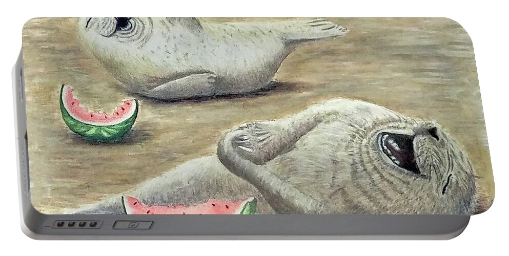 Seals Portable Battery Charger featuring the drawing Laughing by Phyllis Howard