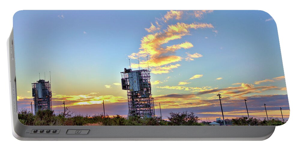 16485 Portable Battery Charger featuring the photograph Launch Complex 17 at Sunset by Gordon Elwell