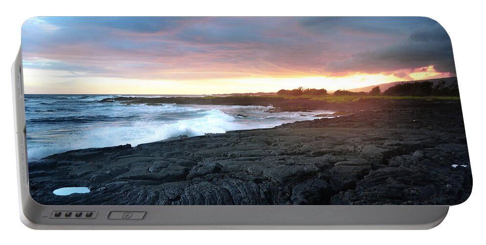 Aloha Portable Battery Charger featuring the photograph Lava Field Sunset Big Island Hawaii by Lawrence Knutsson