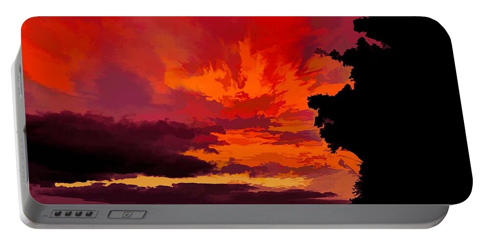 Volcanic Eruption Portable Battery Charger featuring the digital art Lava Fire Sunrise by Heidi Fickinger