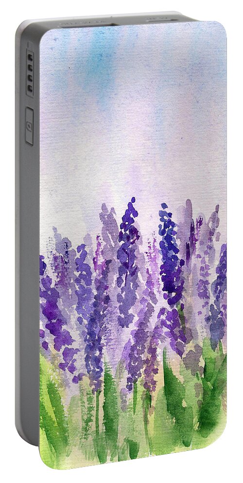 Lavender1 Portable Battery Charger featuring the painting Lavender field by Asha Sudhaker Shenoy