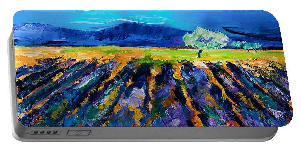 Lavender Portable Battery Charger featuring the painting Lavender field by Elise Palmigiani
