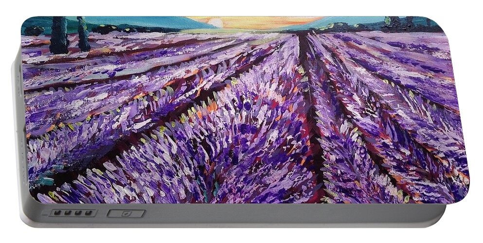 Lavender Portable Battery Charger featuring the painting Lavender Fields by Lynne McQueen