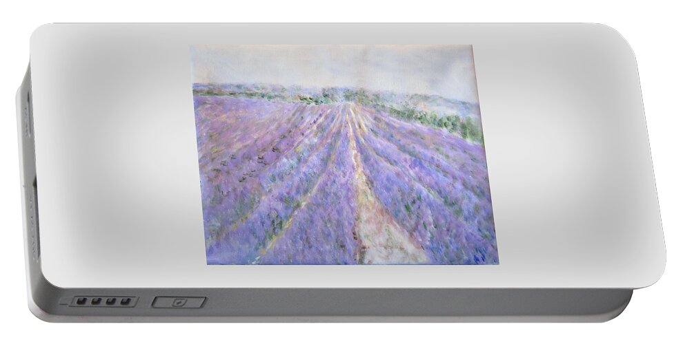 Impressionism Portable Battery Charger featuring the painting Lavender Fields Provence-France by Glenda Crigger