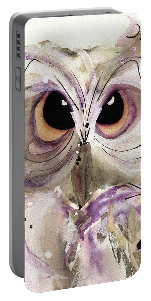 Owl Portable Battery Charger featuring the painting Lavender Owl by Dawn Derman