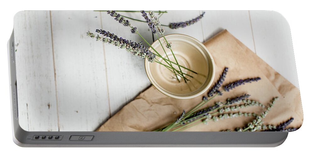 Basil Portable Battery Charger featuring the photograph Lavender Still Life 2 by Rebecca Cozart