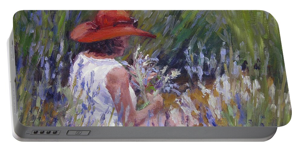 Figurative Painting Portable Battery Charger featuring the painting Lavender Treasure by L Diane Johnson