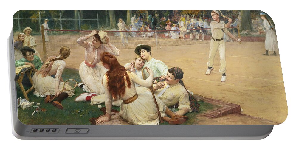 19th Century Art Portable Battery Charger featuring the painting Lawn Tennis Club by Frederick Arthur Bridgman